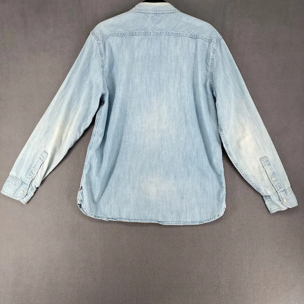 Levis Western Boho Long‎ Sleeve Button Down Mens? Unisex L Faded Light Blue Wash